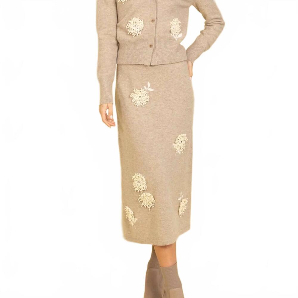 NEW JESSIE LIU women's merino wool skirt in oatmeal